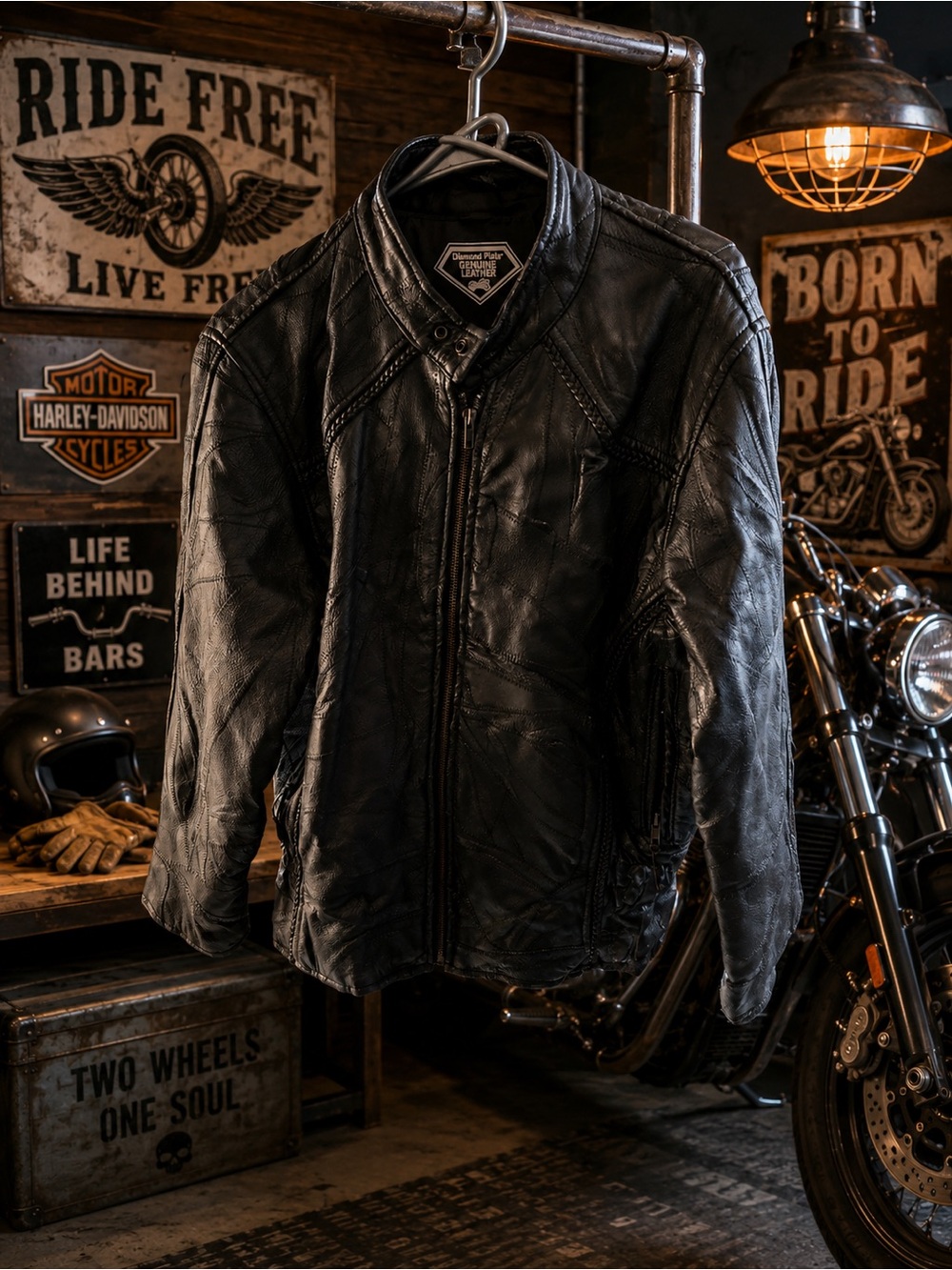 Diamond Plate Genuine Leather Motorcycle Jacket | Black | Women’s Small